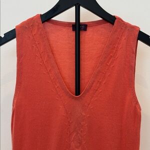 Asprey Sleeveless V-Neck Knit Tank in Coral Orange
